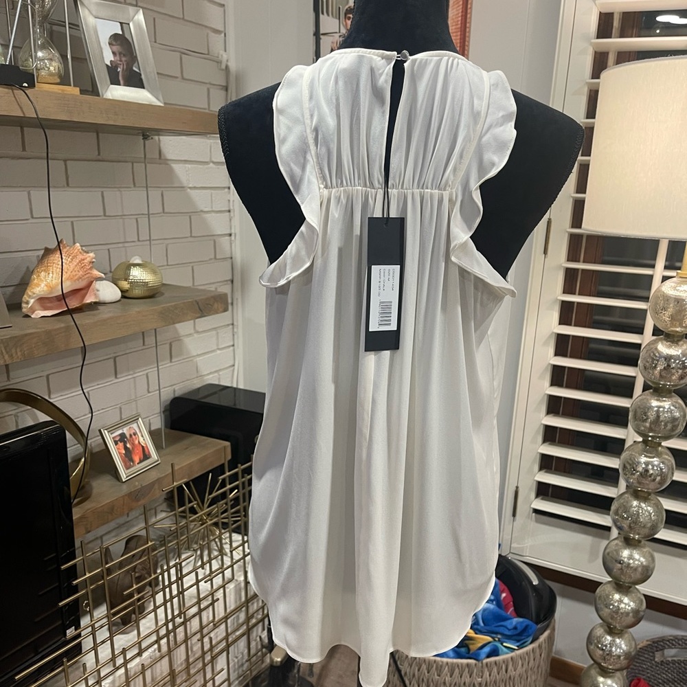 NWT Halston Heritage Ivory Silk Blend with Ruffled Back Tank, medium - Picture 5 of 11